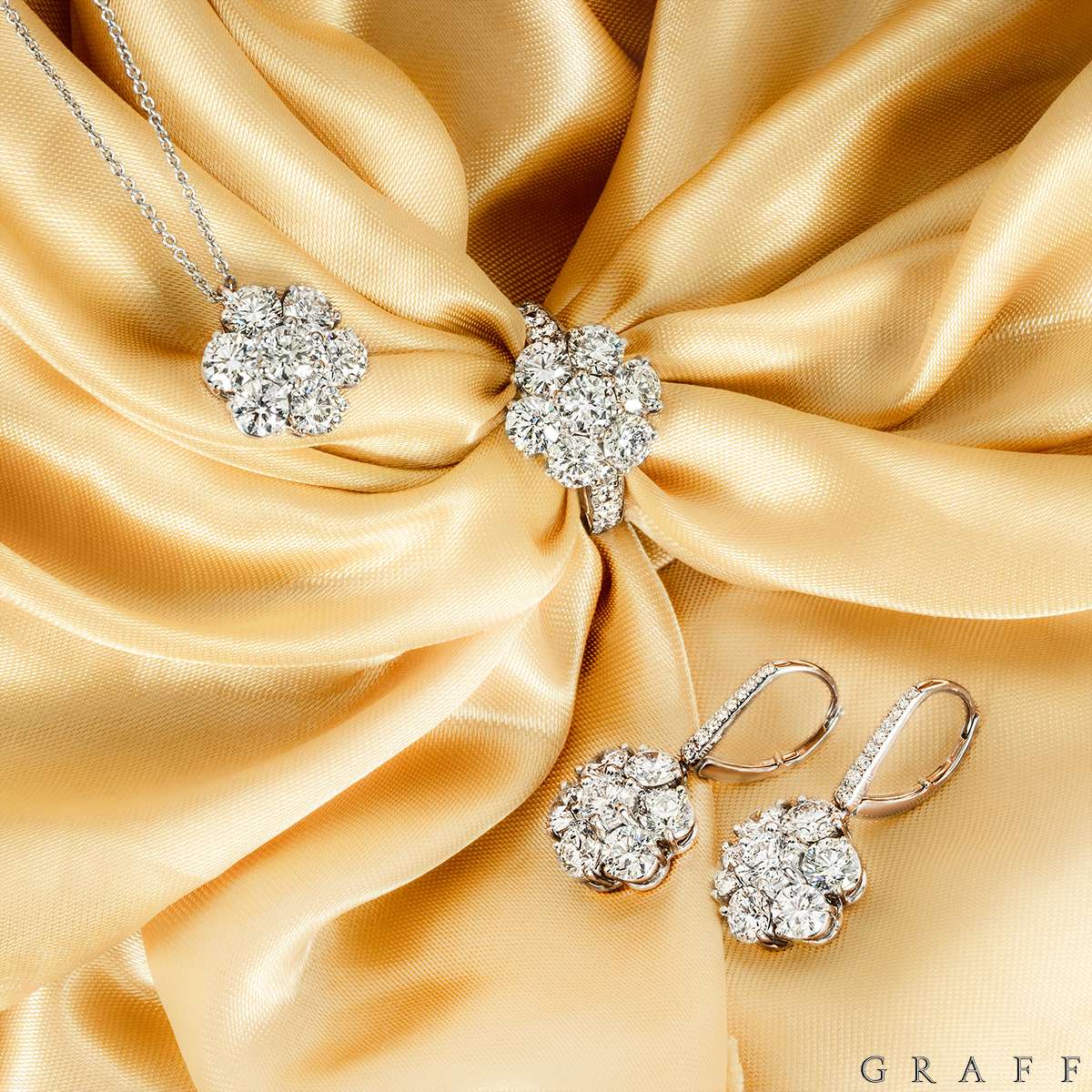 Graff Wild Flower White Gold And Platinum Diamond Cluster Jewellery Suite 12.52 TDW